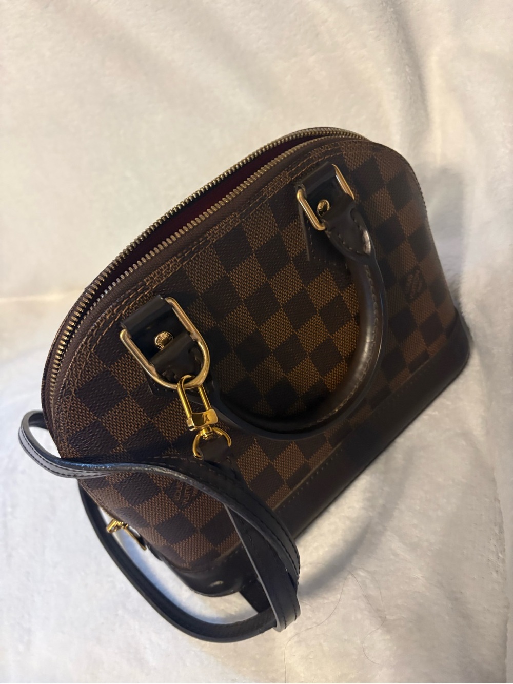 Louis Vuitton Brown Damier Ebene Alma BB Satchel with Gold Hardware